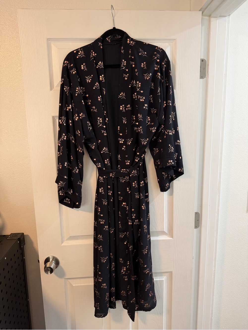 Floral Black Satin Kimono Robe